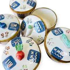 新品未使用　陶器 蓋付き茶碗蒸し 野菜　和食器 5客セット昭和レトロ10cm