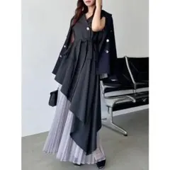 dazzlin アシメプリーツトレンチワンピース XSサイズ チャコールグレー系