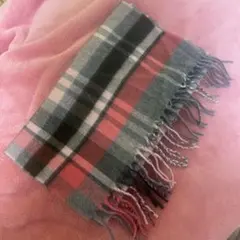 美品　チェック柄フリンジマフラー