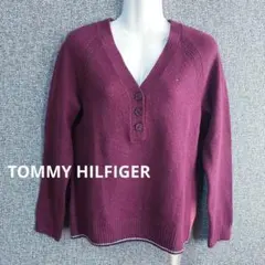 トミーヒルフィガー　バーガンディ ヘンリーネック ニットセーター　プルオーバー
