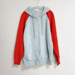 ⋆⸜ 値下げ大歓迎⸝⋆グレー×レッド フルジップフーディ【M】