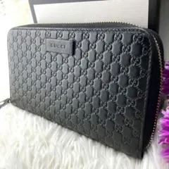 極美品✨ グッチ 長財布 マイクロシマ ブラック レザー ラウンドファスナー