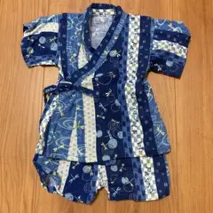 最終価格　ベビー甚平 青系 80cm 綿100% とんぼ　和柄ストライプ　セット