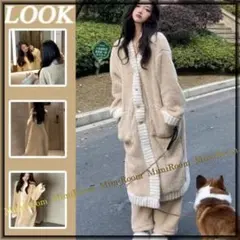 上下セット！【～3L4L】ふわモコ♪　ロング丈アウタールームウエア＋パンツ