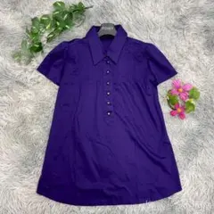 【22OCTOBRE】 パープル 半袖シャツ 綿100%（2）フレンチスリーブ