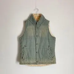 90s~ ヴィンテージ レトロ 古着 デニム加工中綿ベスト オールド ダメージのサムネイル