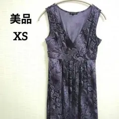 海外古着 美品 ノースリーブ ロングワンピース XS 紫 パイソン パーティー