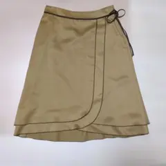 ひざ丈フレアスカート キャメル色 リボン付き