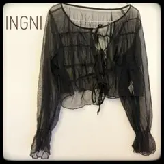 【美品】INGNI シアーカーディガン 黒 M 大人っぽい 透け感 リボン付き
