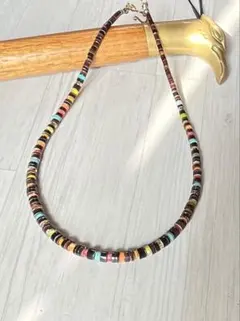 トピケさくシェルネックレス47cm 天然石カラフルストーン　ヒシビーズ