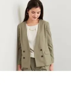 UNITED ARROWSカチリラ ノーラペル ダブルジャケット OLIVE36のサムネイル