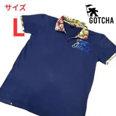 ガッチャ GOTCHA 半袖 ポロシャツ L ネイビー 刺繍 ボタニカル柄 Lのサムネイル