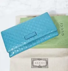 ​希少✨ GUCCI グッチ 二つ折 長財布 GGマイクロシマ ブルー 箱保存袋