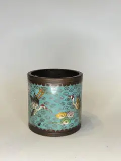 中國美術 古玩 景泰蓝 花鳥紋樣白地 七宝焼 茶入 茶筒 茶道具 中國美術 古玩 景泰蓝 花鳥紋樣白地 七宝焼 茶入 茶筒 茶道具