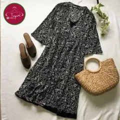 ブラウス ワンピース モノトーン ペイズリー 黒 白 ロング