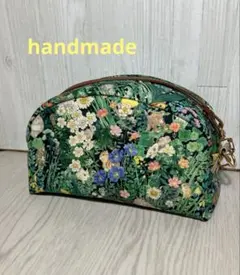 ユキエモンyukiemonハンドメイド ボタニカルフラワーpinkポーチ猫