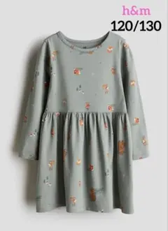 新品⭐h&m 新作❗️長袖ワンピース❤️ダスティグリーンクリスマス120/130