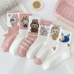 新品ラブブ labubu柄ソックス　色別4足セット　キャラクターレディース靴下