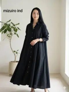 美品 mizuiro ind フレアーラインビックシャツワンピース