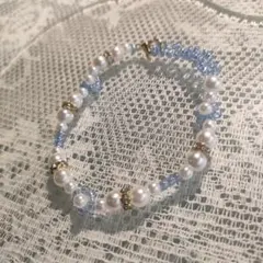 （一点物）○。青と白のパールビーズブレスレット゜○