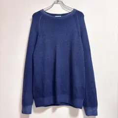 BEAUTY&YOUTH ウール100% 畦編みクルーネックニット L ブルー