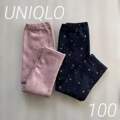 UNIQLO 100裏起毛　10分丈　フリースレギンス 2枚　ウサギ スター　柄