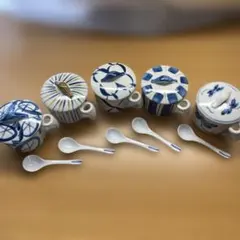 彩宝窯 蓋付き煮物椀5客セット スプーン付き