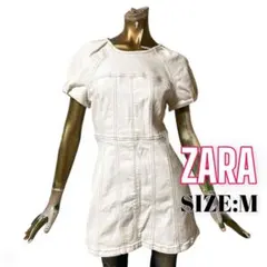 ⭐️A265⭐️ ZARA ♥ パフスリーブ ステッチ ホワイト デニムワンピース