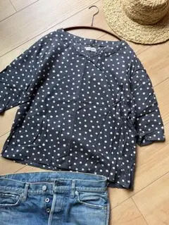 サマンサモスモス　SM2 水玉　ドット　ネイビー　ブラウス　ナチュラル
