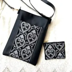 インド刺繍リボン★ハート★ショルダーバッグ ポーチつき ハンドメイド