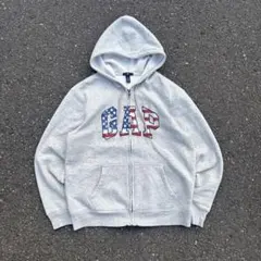 m*o様 00s oldgap アメリカ国旗 ロゴ 短丈 ジップパーカー y2k