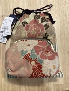 日本製　和柄　巾着とがまぐちポーチセット　新品送込
