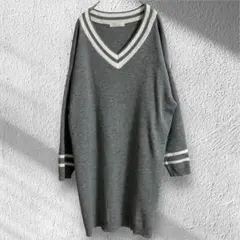カスカータ　チルデンニット Vネック ニットワンピ ゆったり大きめ　グレー　3L
