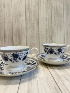 【美品】NARUMI ナルミ ファインチャイナ カップ＆ソーサー ペア 青 唐草