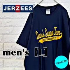y462【JERZEES】プリントTシャツ【メンズL】ネイビー