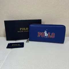 【未使用品】ポロラルフローレン ポニーロゴ ラウンドファスナー長財布 ブルーのサムネイル