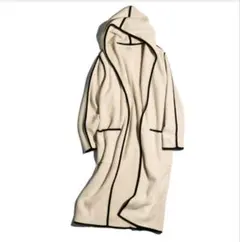 新品 So close, ヘリンボーン柄 フード付きニットロングコート