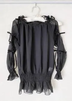 HYSTERICS ヒステリックグラマー 00s オーガンジーリボンカットソー黒