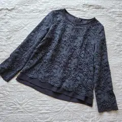 ROPE 総レース トップス 長袖 ネイビー　36