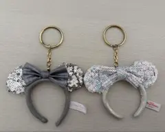 ディズニーミニーマウス　スパンコールカチューシャキーチェーン　シルバー&オーロラ