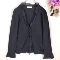 イマージュ　フリル付き　黒　長袖カーディガン　Lのサムネイル