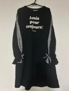 アルジー　ALGY ワンピース 黒　チェック柄袖　160