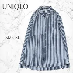 ユニクロ　大きいサイズ　ストライプ柄　ボタンダウン　長袖　シャツ　XL　良品
