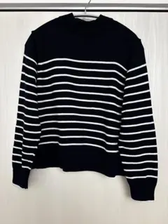 【美品】UNIQLO ボーダーニット L モックネック ネイビー セーター