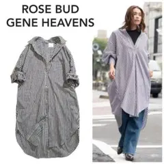 ローズバッド ジーンヘブンズ ボリュームスリーブシャツワンピース ストライプ柄
