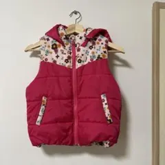 【ウィルメリー】ピンク花柄フード付きダウンベスト