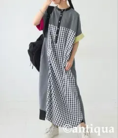 新品タグ付き！antiqua 切り替え配色ワンピース プラスサイズのサムネイル