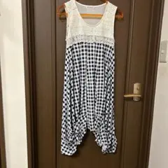 axes femme ノースリーブ ギンガムチェック レースフレアワンピース