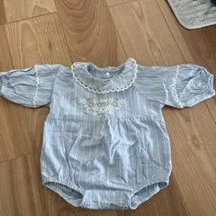 水色ストライプロンパース 80cm