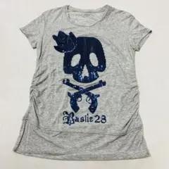BASILE28 スカル スパンコール ギャザー Tシャツ ストレッチのサムネイル